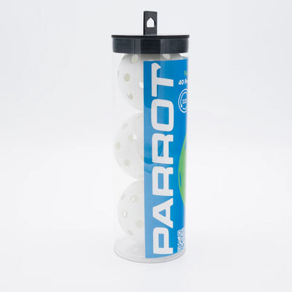 Parrot Paddles Tube of 3 Outdoor Pickleballs 2-Piece 40 Holes (White)