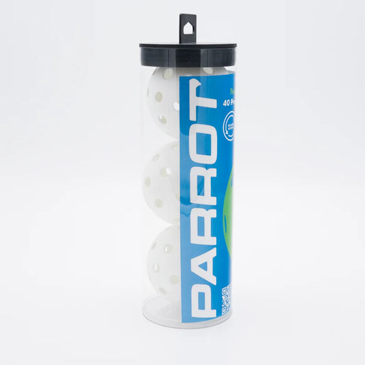 Parrot Paddles Tube of 3 Outdoor Pickleballs 2-Piece 40 Holes (White)