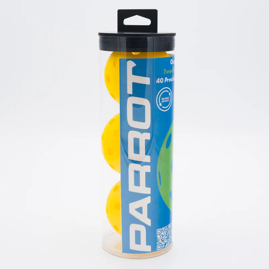 Parrot Paddles Tube of 3 Outdoor Pickleballs 2-Piece 40 Holes (Yellow)