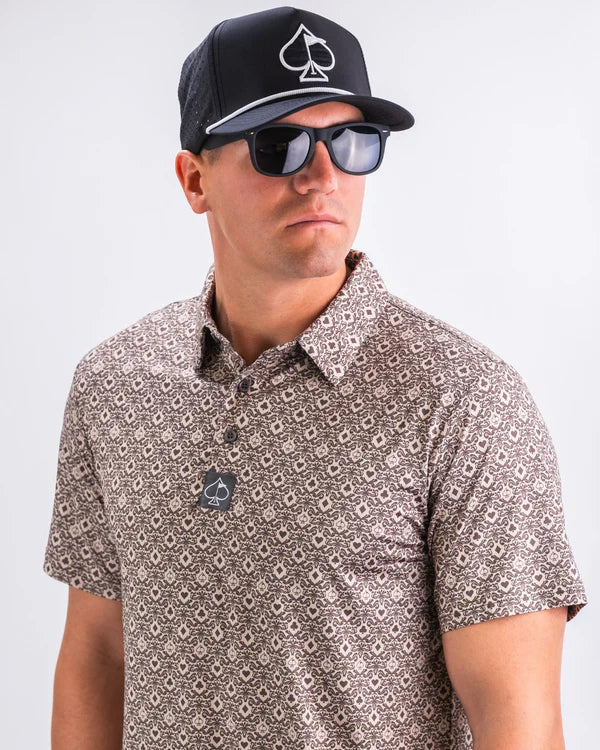 Pins & Aces Big Blind Ash Collaboration Fast Wicking 4-Way Stretch Polo Shirt