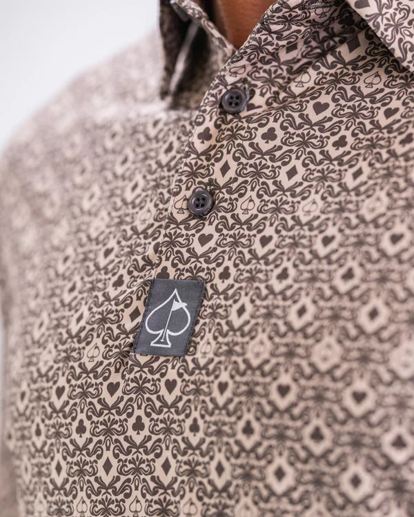 Pins & Aces Big Blind Ash Collaboration Fast Wicking 4-Way Stretch Polo Shirt