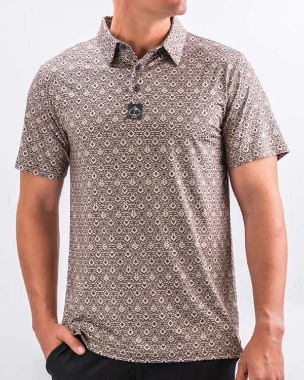 Pins & Aces Big Blind Ash Collaboration Fast Wicking 4-Way Stretch Polo Shirt
