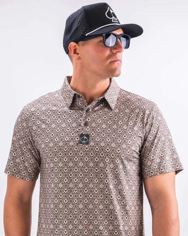 Pins & Aces Big Blind Ash Collaboration Fast Wicking 4-Way Stretch Polo Shirt