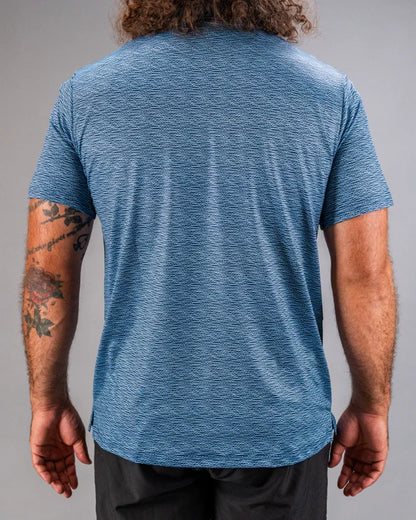 Pins & Aces Squiggle Blue Collaboration Fast Wicking 4-Way Stretch Polo Shirt