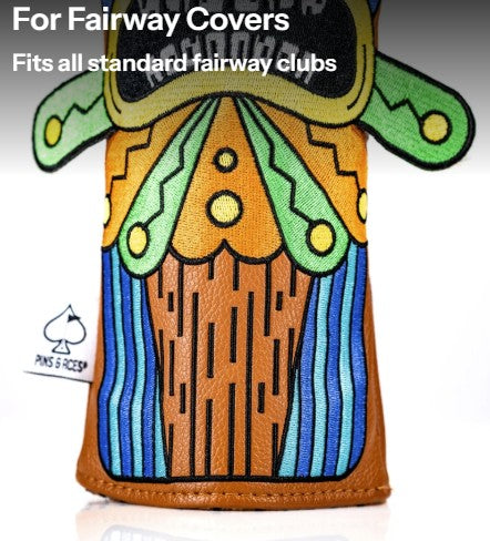 Pins & Aces Authentic Fully Embroidered, Very Robust TIKI Fairway Head Cover