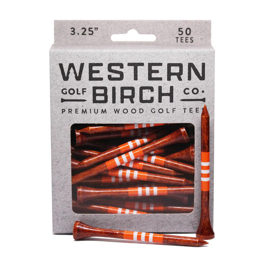 Western Birch Golf Company "Charger" Signature Striped Bamboo 3.25" Golf Tee Box of 50 Tees