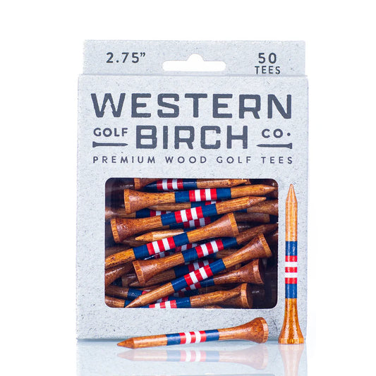 Western Birch Golf Company "Mustang" Signature Striped Bamboo 2.75" Golf Tee Box of 50 Tees
