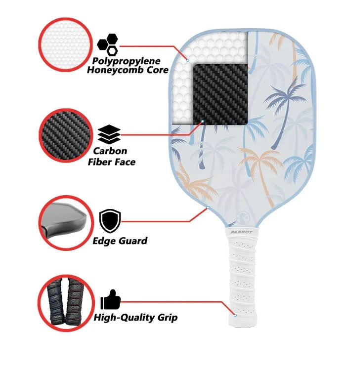 Parrot Paddles Carbon Fiber Lifestyle Palm Desert Pickleball Paddle 12MM Thick