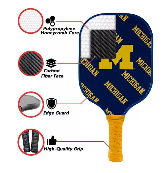 Parrot Paddles Carbon Fiber Michigan Wolverines Pickleball Paddle 12MM Thick (NCAA )