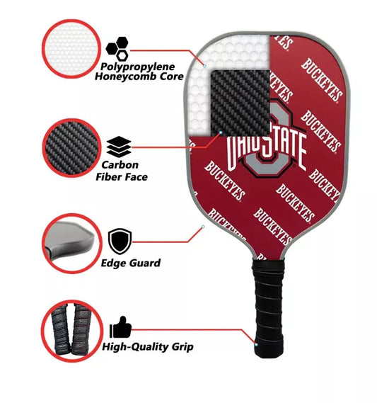 Parrot Paddles Carbon Fiber Ohio State Buckeyes Pickleball Paddle 12MM Thick (NCAA)