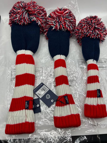 PRG Golf Originals Collection Captain USA Pom Pom Set of 3 Head Covers Driver Fairway & Rescue