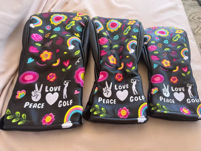 PRG Golf Originals Collection Peace Love & Golf Embroidered Wood Covers, Set of 3