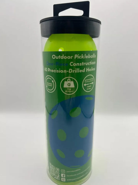 Parrot Paddles Tube of 3 Outdoor Pickleballs 1-Piece (Neon Green)
